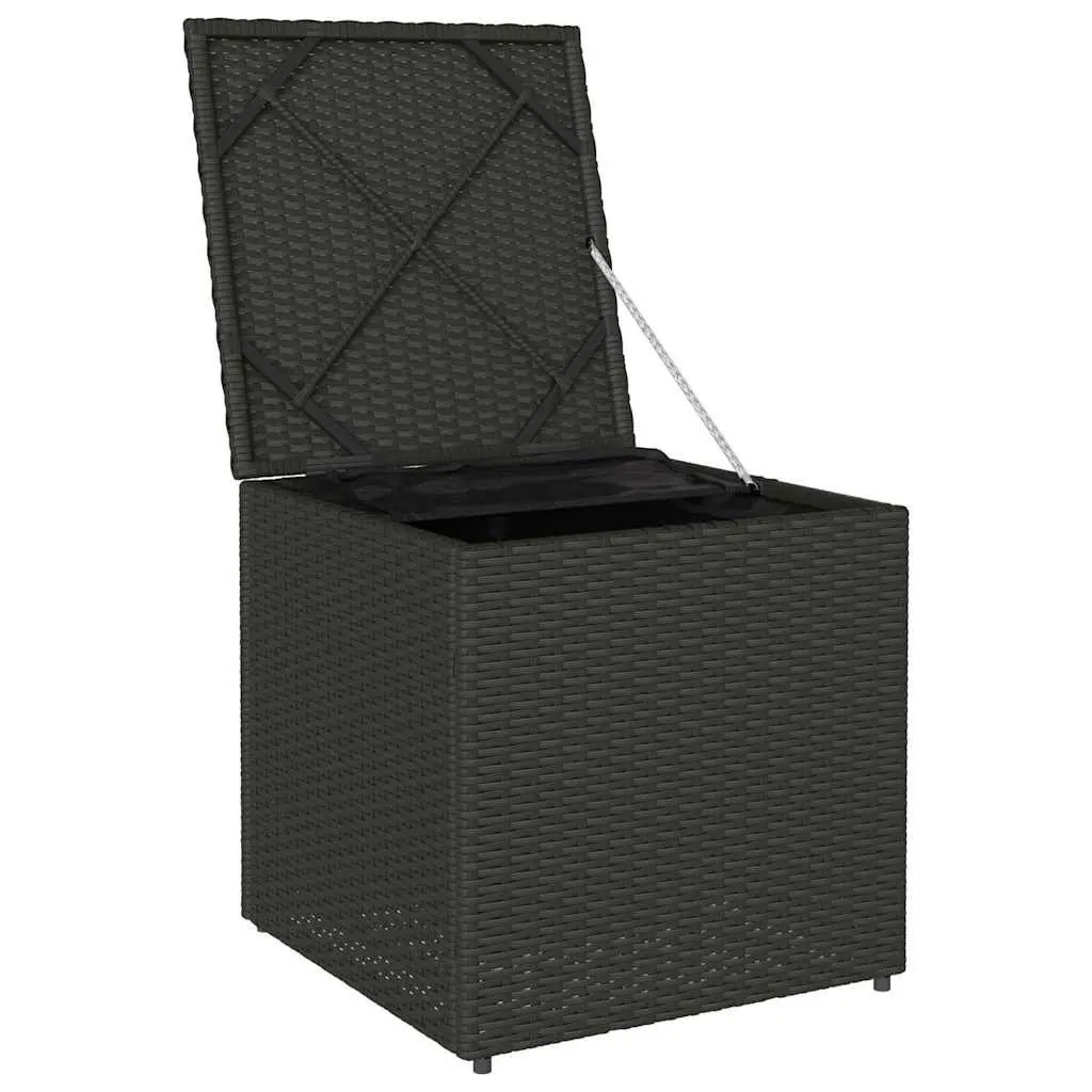 50cm Outdoor Storage Box in Black with Poly Rattan Frame