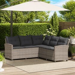 L-Shaped Outdoor Couch Sofa Grey Poly Rattan Garden Patio Furniture Set with