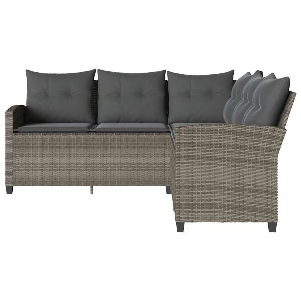 Grey L-Shaped Couch Sofa with Cushions Poly Rattan Outdoor Garden Patio Corner