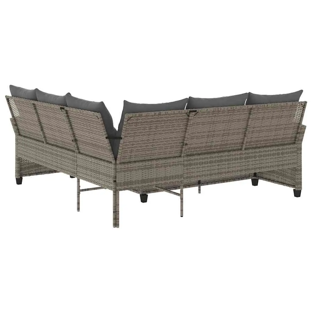 Grey L-Shaped Couch Sofa with Cushions Poly Rattan Outdoor Garden Patio Corner
