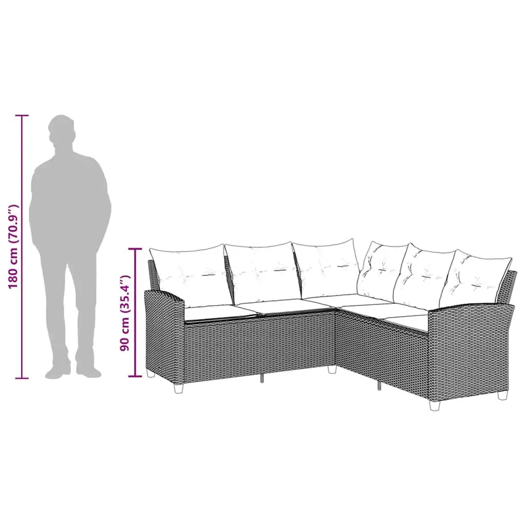 Grey L-Shaped Couch Sofa with Cushions Poly Rattan Outdoor Garden Patio Corner