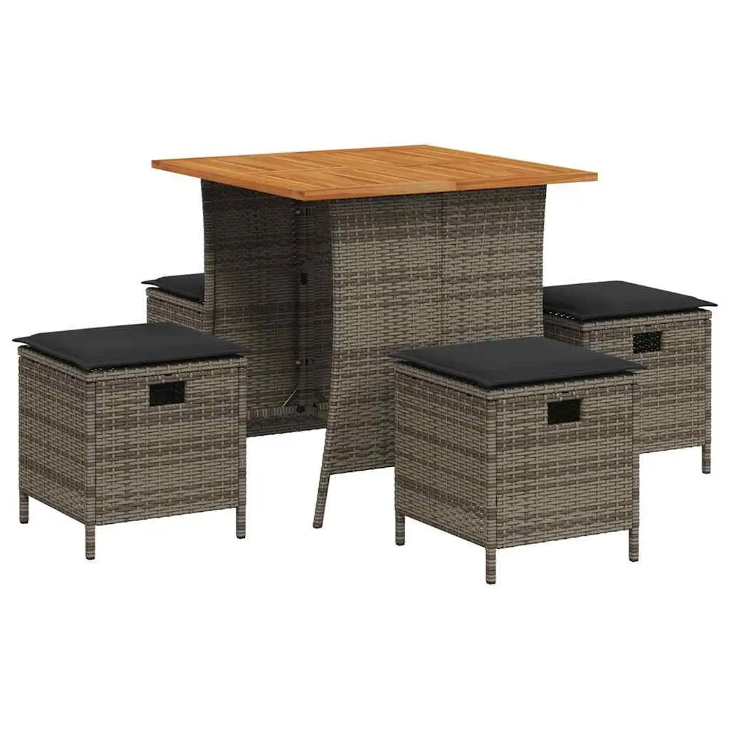 5 Piece Garden Dining Set Outdoor Patio Grey Poly Rattan Cushions