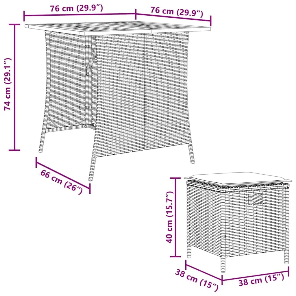 5 Piece Garden Dining Set Outdoor Patio Grey Poly Rattan Cushions