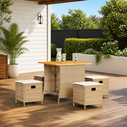 Durable 5 Piece Garden Dining Set with Beige Cushions