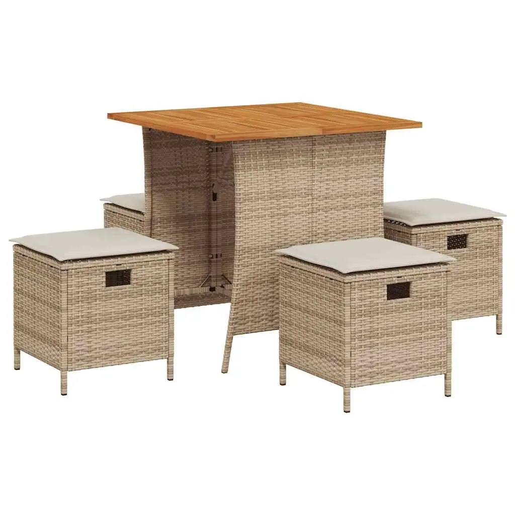 5 Piece Garden Dining Set with Beige Cushions