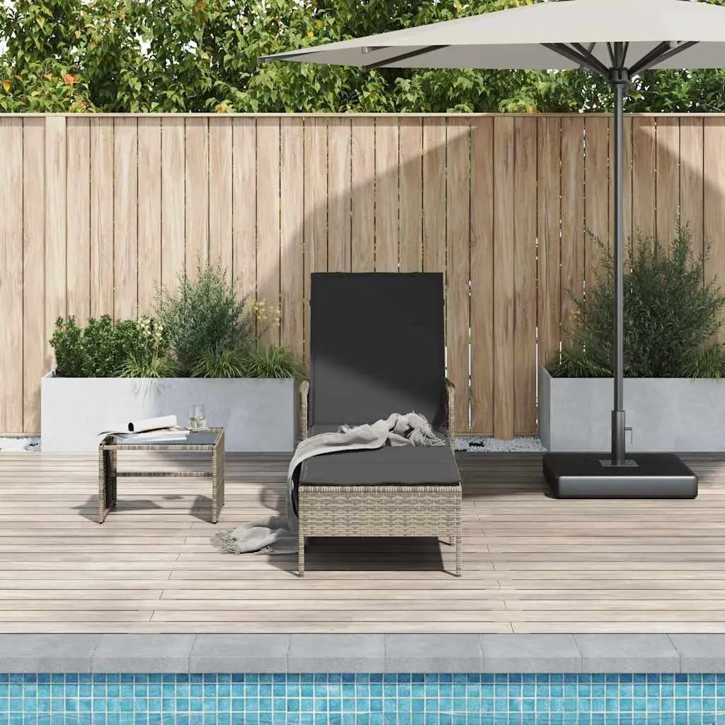 Sun Lounger Outdoor Garden Patio Grey Poly Rattan Adjustable Backrest
