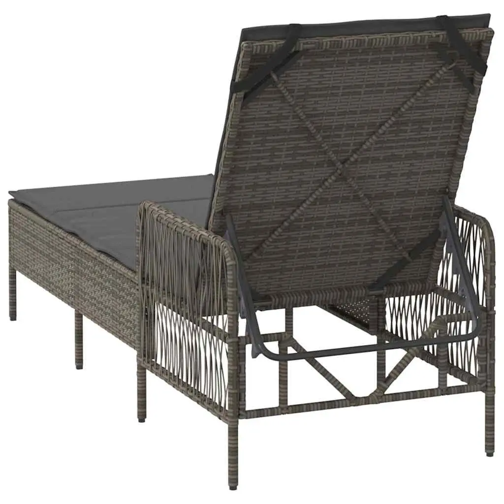 Sun Lounger Outdoor Garden Patio Grey Poly Rattan Adjustable Backrest