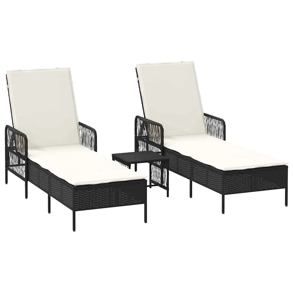 Sun Lounger Outdoor Garden Patio 3 Pieces Black Cream White