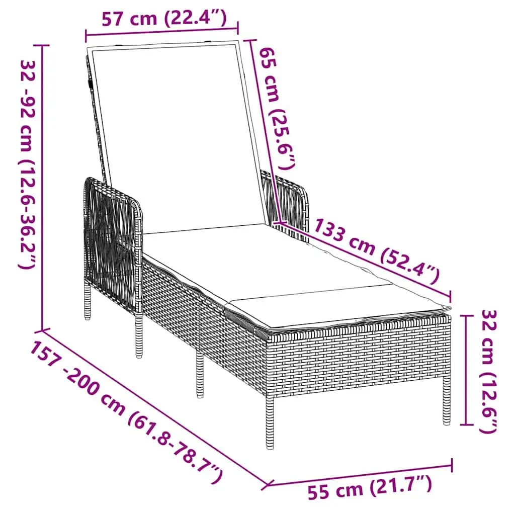 Sun Lounger Outdoor Garden Patio 3 Pieces Black Cream White