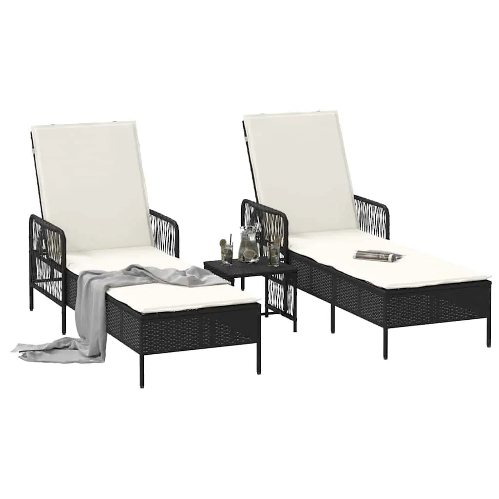 Sun Lounger Outdoor Garden Patio 3 Pieces Black Cream White