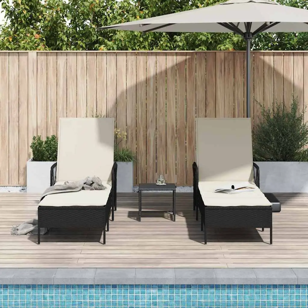 Sun Lounger Outdoor Garden Patio 3 Pieces Black Cream White