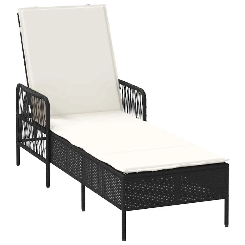 Sun Lounger Outdoor Garden Patio 3 Pieces Black Cream White