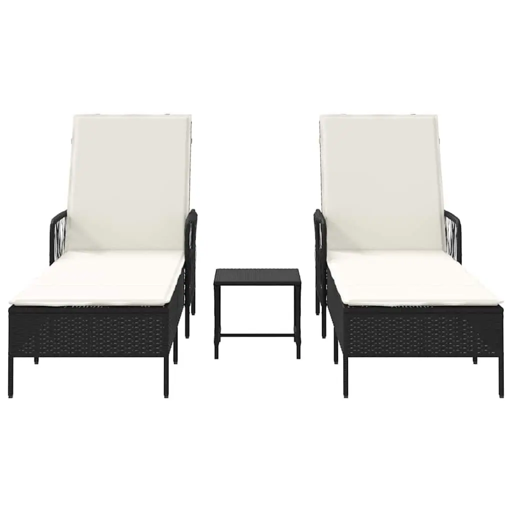 Sun Lounger Outdoor Garden Patio 3 Pieces Black Cream White