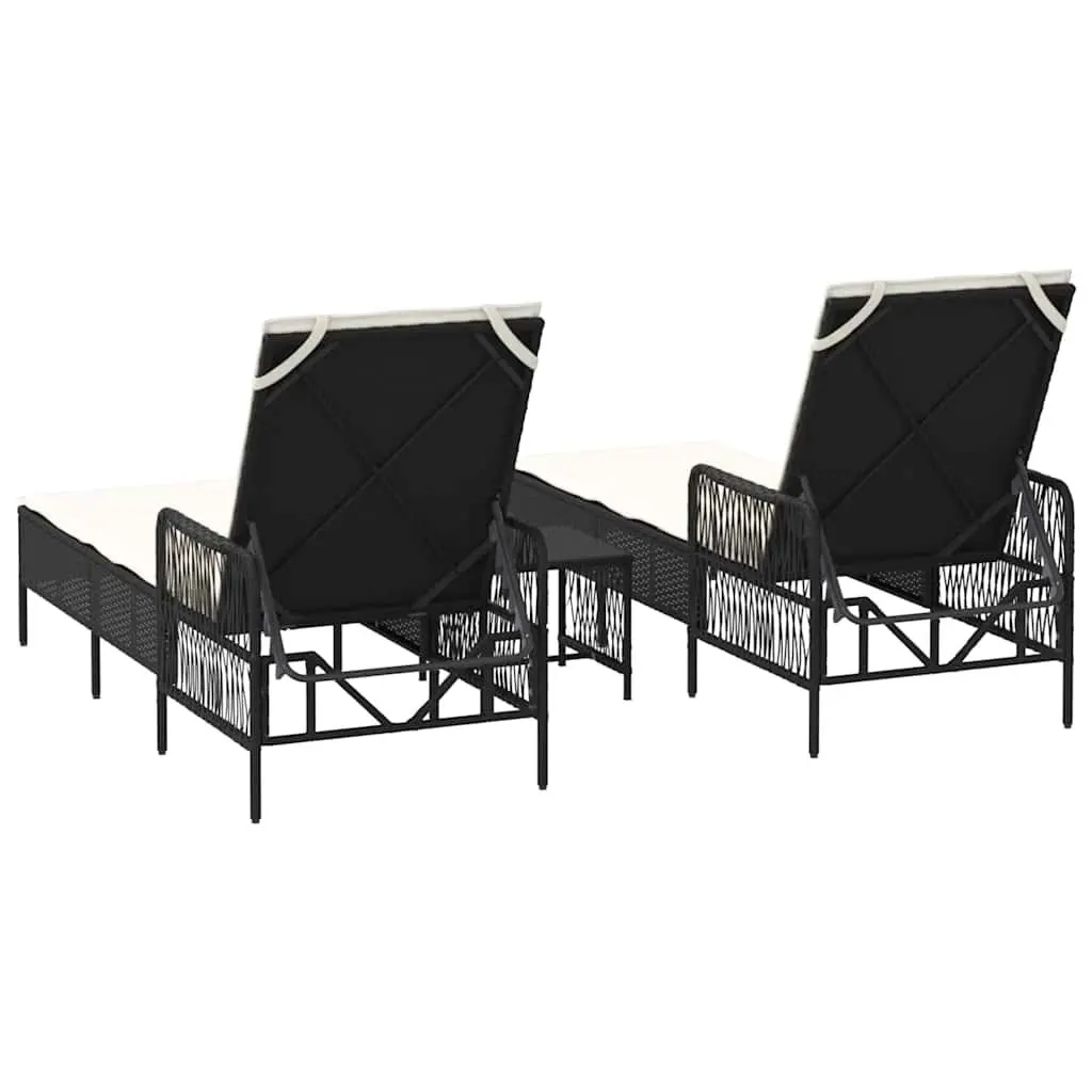 Sun Lounger Outdoor Garden Patio 3 Pieces Black Cream White