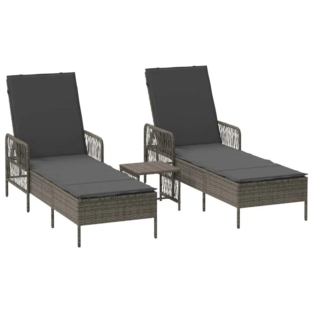 Sun Lounger Set for Outdoor Garden Patio 3 Piece Grey Dark Grey