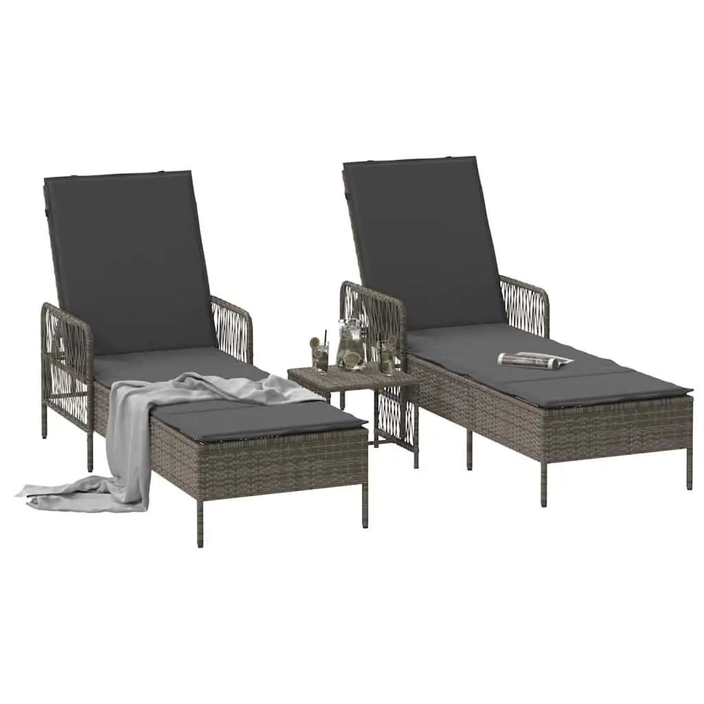 Sun Lounger Set for Outdoor Garden Patio 3 Piece Grey Dark Grey