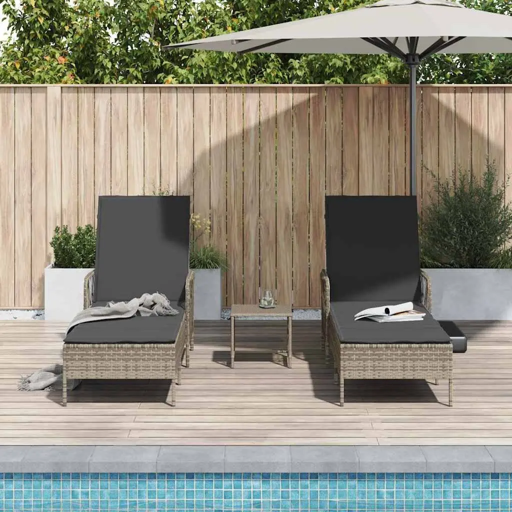 Sun Lounger Set for Outdoor Garden Patio 3 Piece Grey Dark Grey