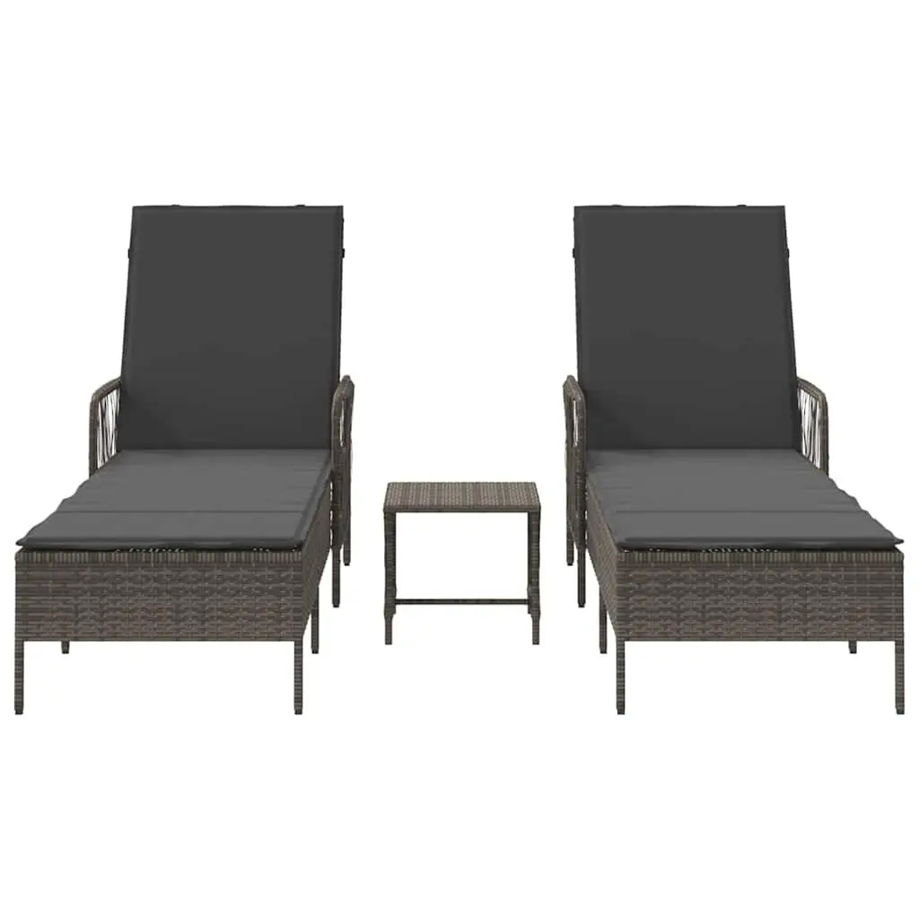 Sun Lounger Set for Outdoor Garden Patio 3 Piece Grey Dark Grey