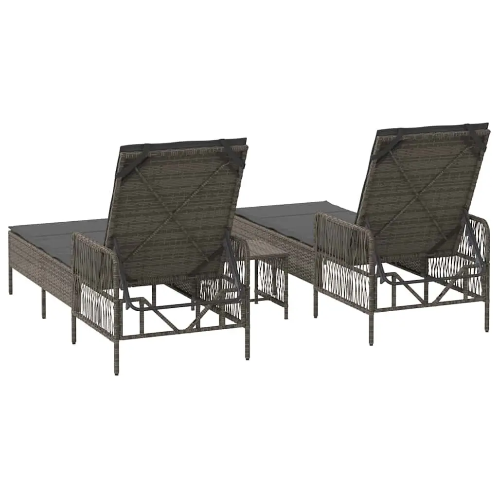 Sun Lounger Set for Outdoor Garden Patio 3 Piece Grey Dark Grey