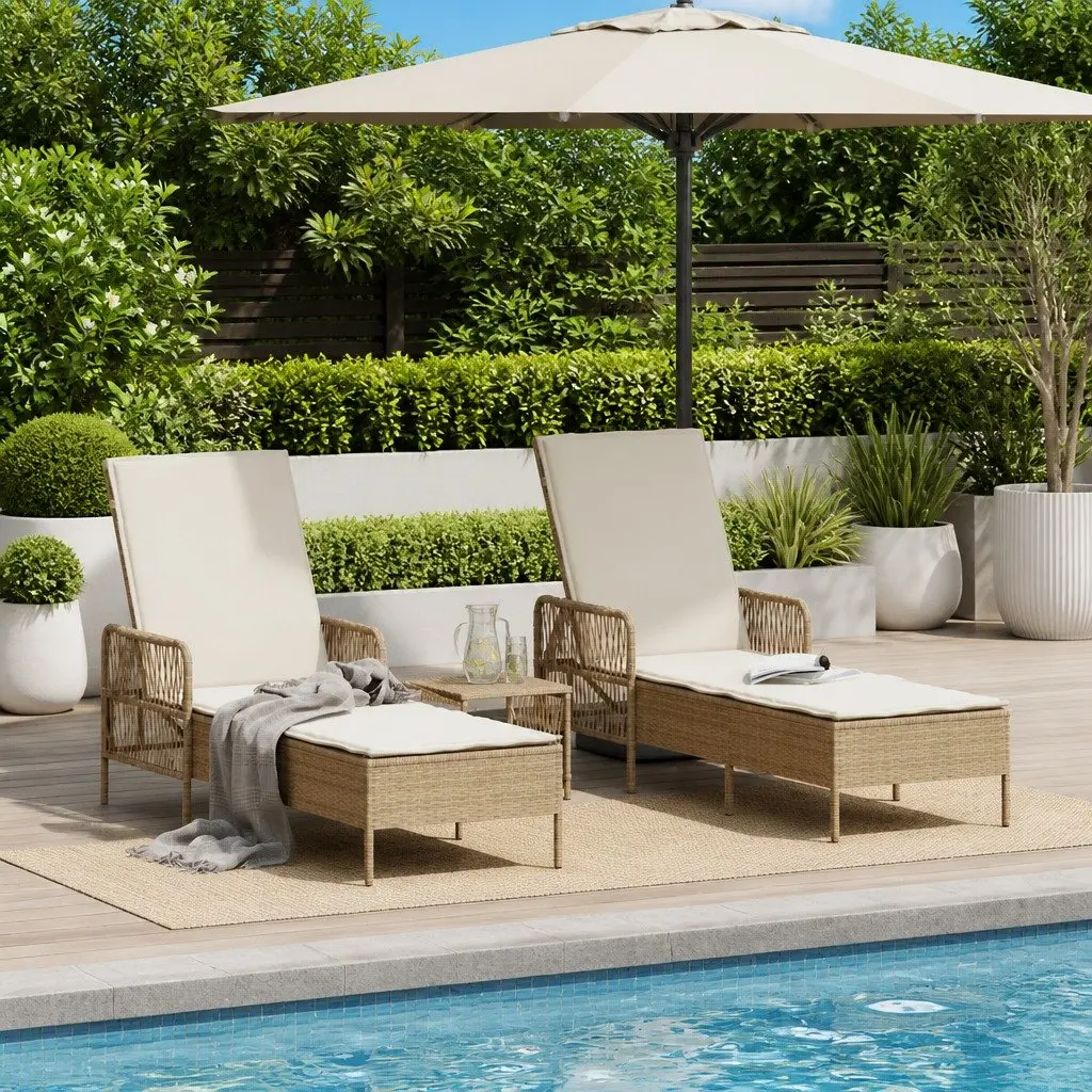 3-Piece Beige Chaise Lounge Set