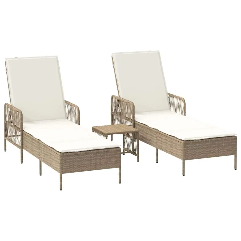 Sun Lounger Set Outdoor Patio Garden 3 Piece Beige Adjustable Reclining Chair