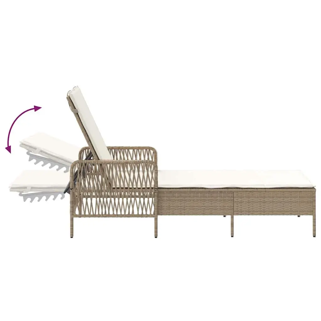 Sun Lounger Set Outdoor Patio Garden 3 Piece Beige Adjustable Reclining Chair