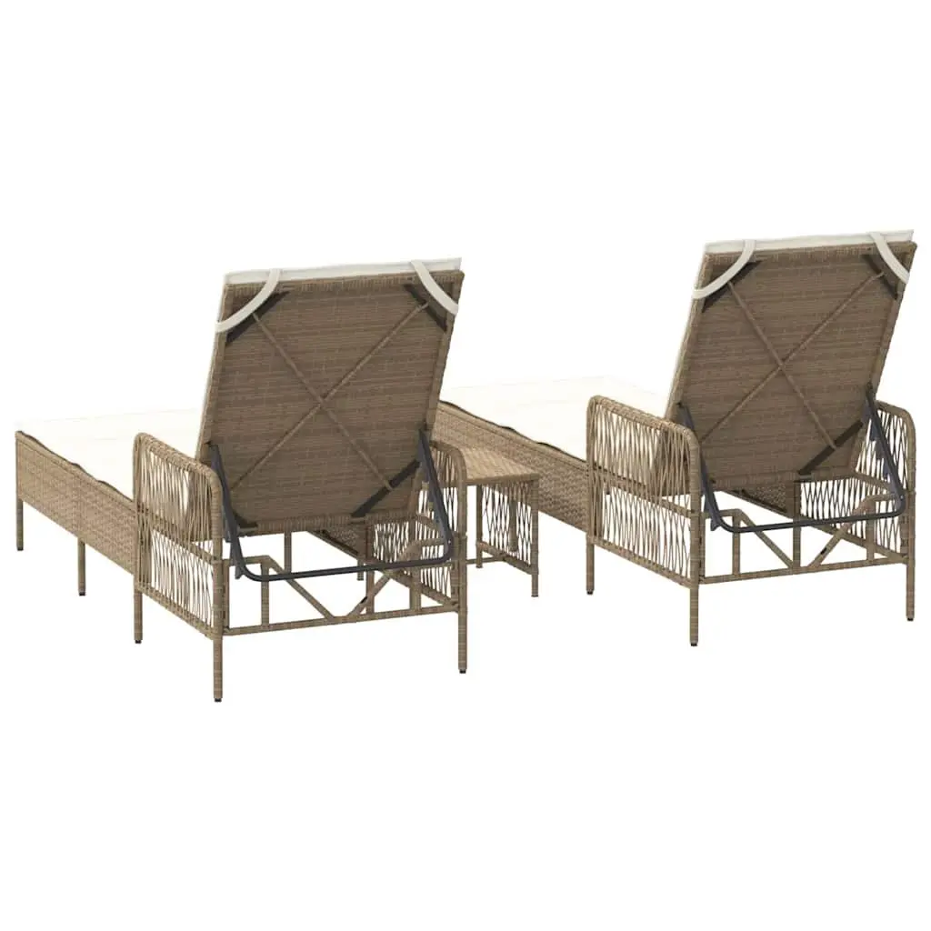Sun Lounger Set Outdoor Patio Garden 3 Piece Beige Adjustable Reclining Chair