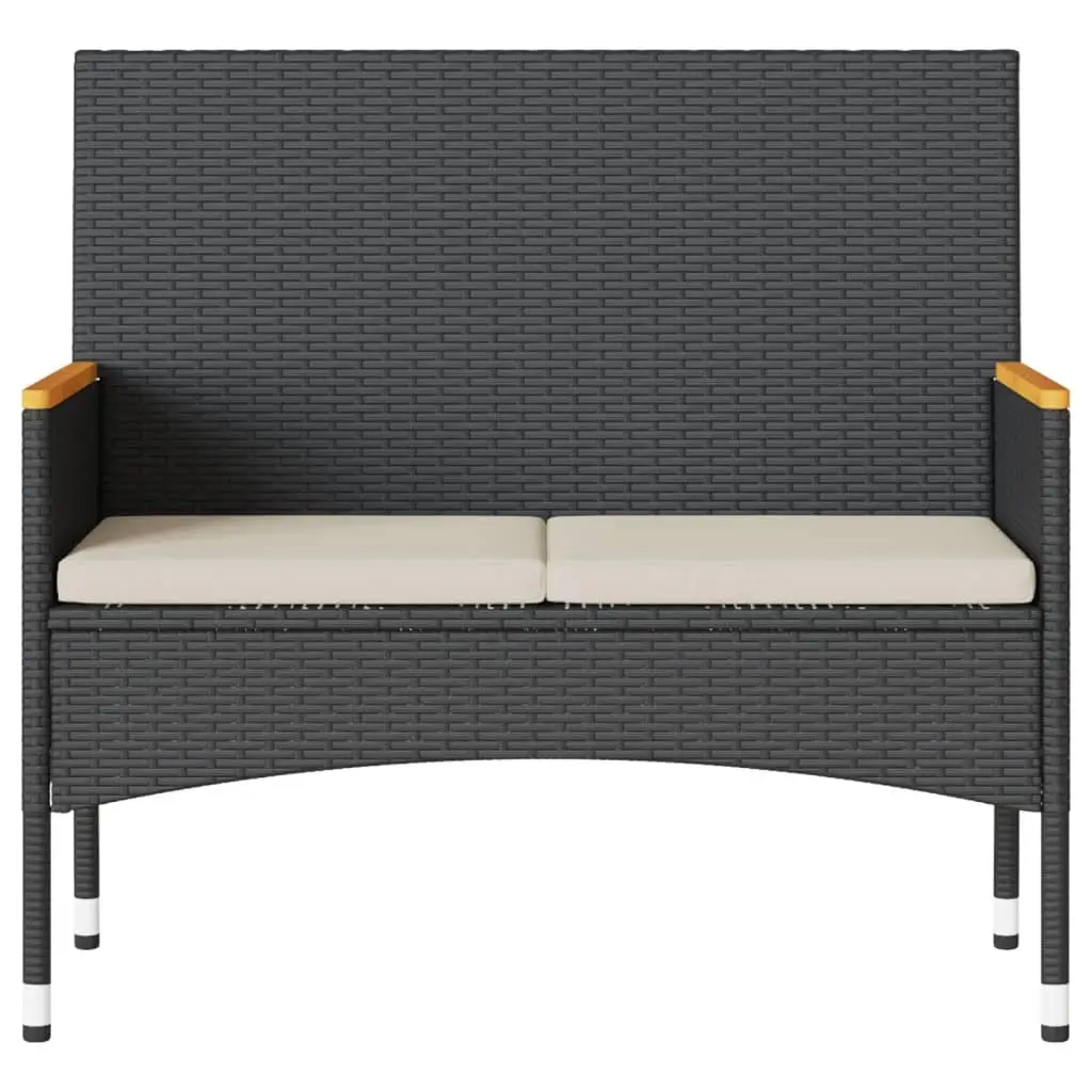 2-Seater Garden Bench with Table and Cushions Black Poly Rattan Outdoor Patio