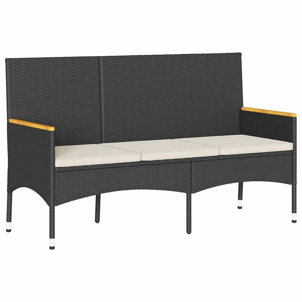 3SeaterOutdoorPatioGardenBenchBlackRattanFurniturewithCushions
