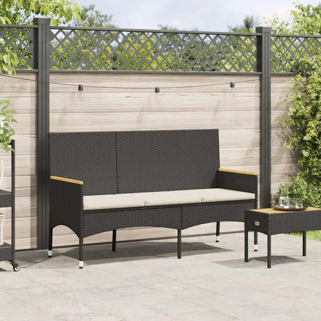 3SeaterOutdoorPatioGardenBenchBlackRattanFurniturewithCushions