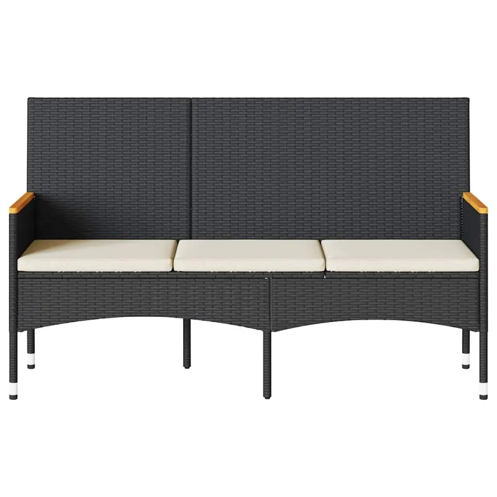 3SeaterOutdoorPatioGardenBenchBlackRattanFurniturewithCushions