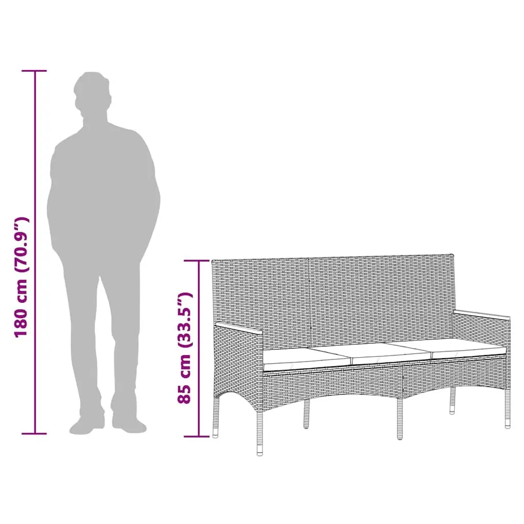 3SeaterOutdoorPatioGardenBenchBlackRattanFurniturewithCushions