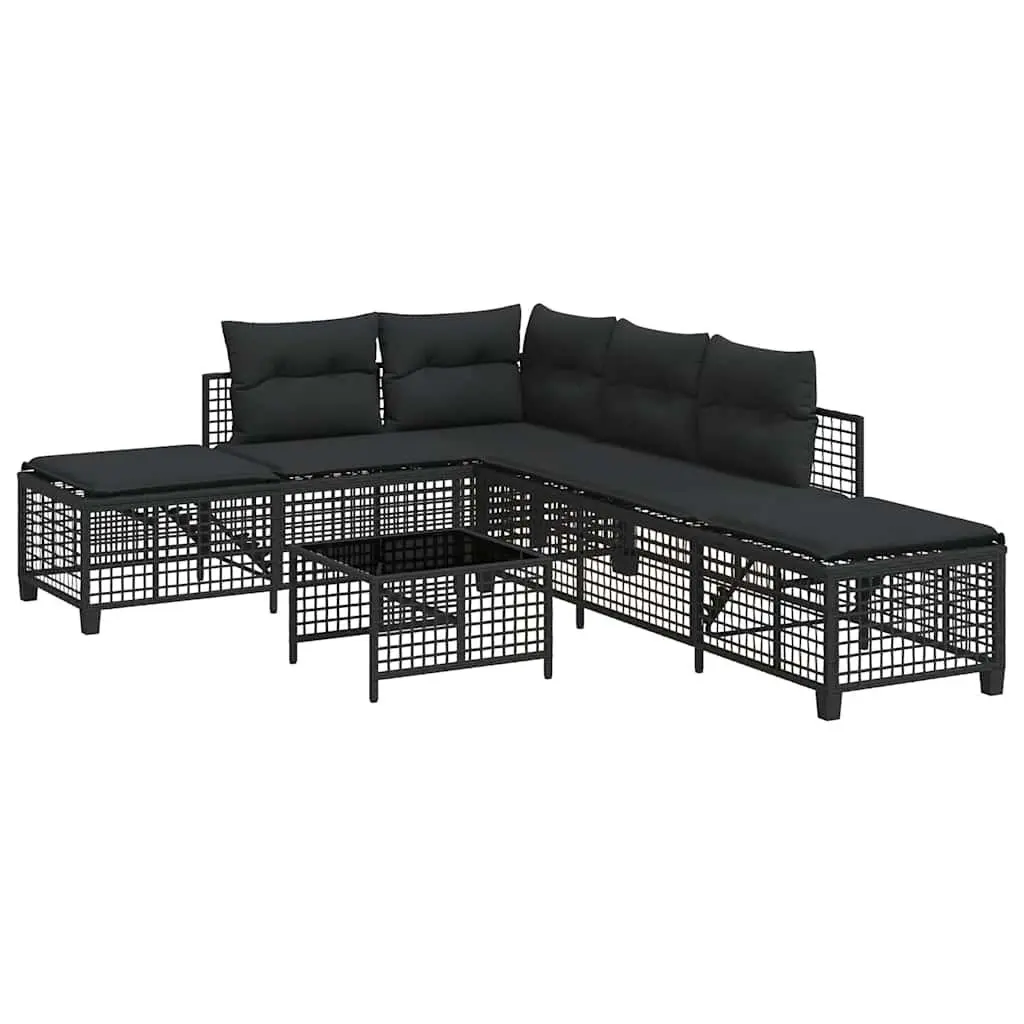 Outdoor Corner Garden Sofa Set 3 Piece Black Poly Rattan Patio Furniture