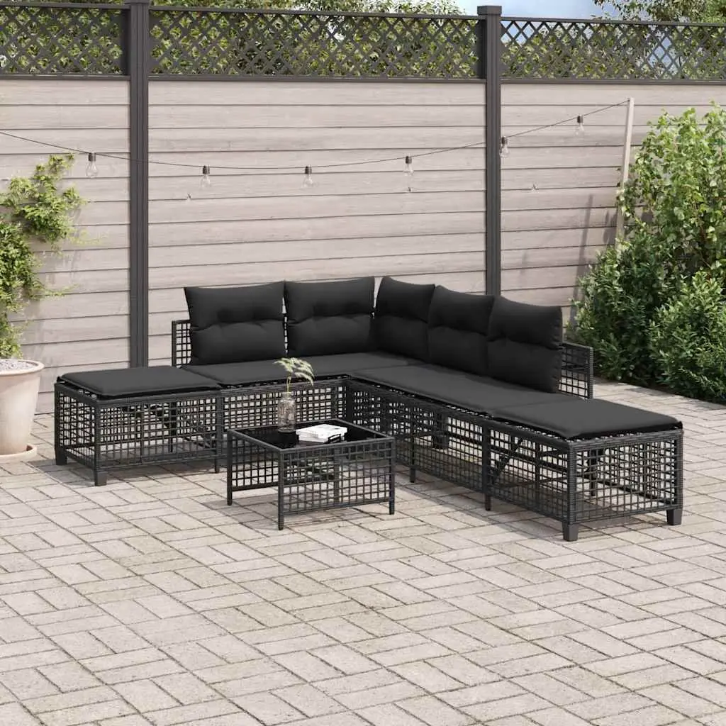 Outdoor Corner Garden Sofa Set 3 Piece Black Poly Rattan Patio Furniture