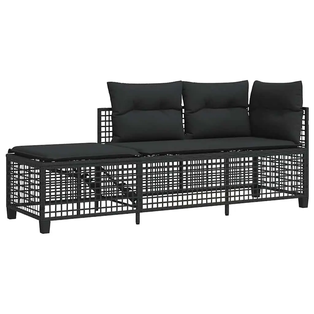 Outdoor Corner Garden Sofa Set 3 Piece Black Poly Rattan Patio Furniture