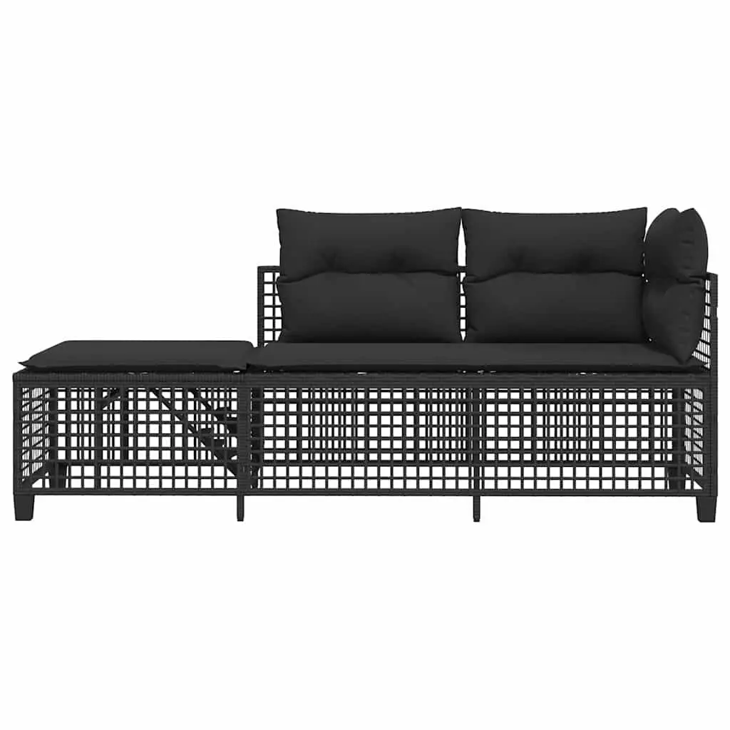 Outdoor Corner Garden Sofa Set 3 Piece Black Poly Rattan Patio Furniture