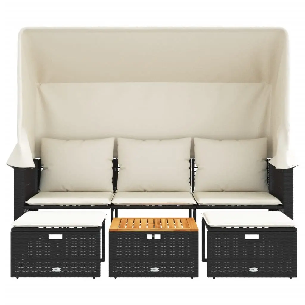 Outdoor 3-Seater Sofa with Retractable Canopy and Stools for Garden Patio Furniture