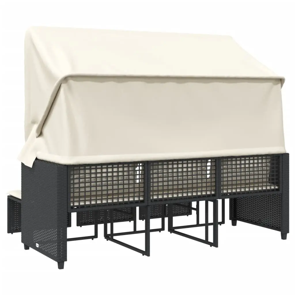 Outdoor 3-Seater Sofa with Retractable Canopy and Stools for Garden Patio Furniture