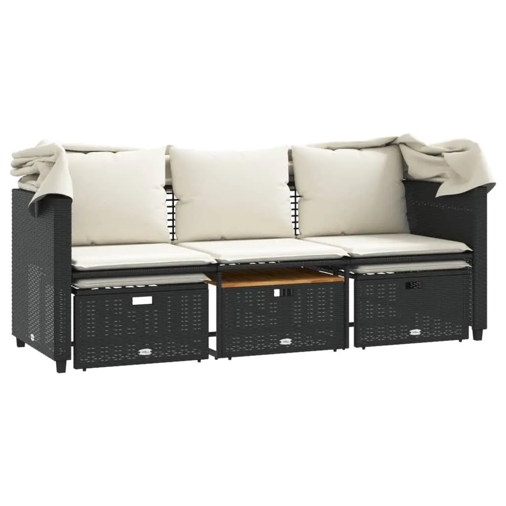 Outdoor 3-Seater Sofa with Retractable Canopy and Stools for Garden Patio Furniture