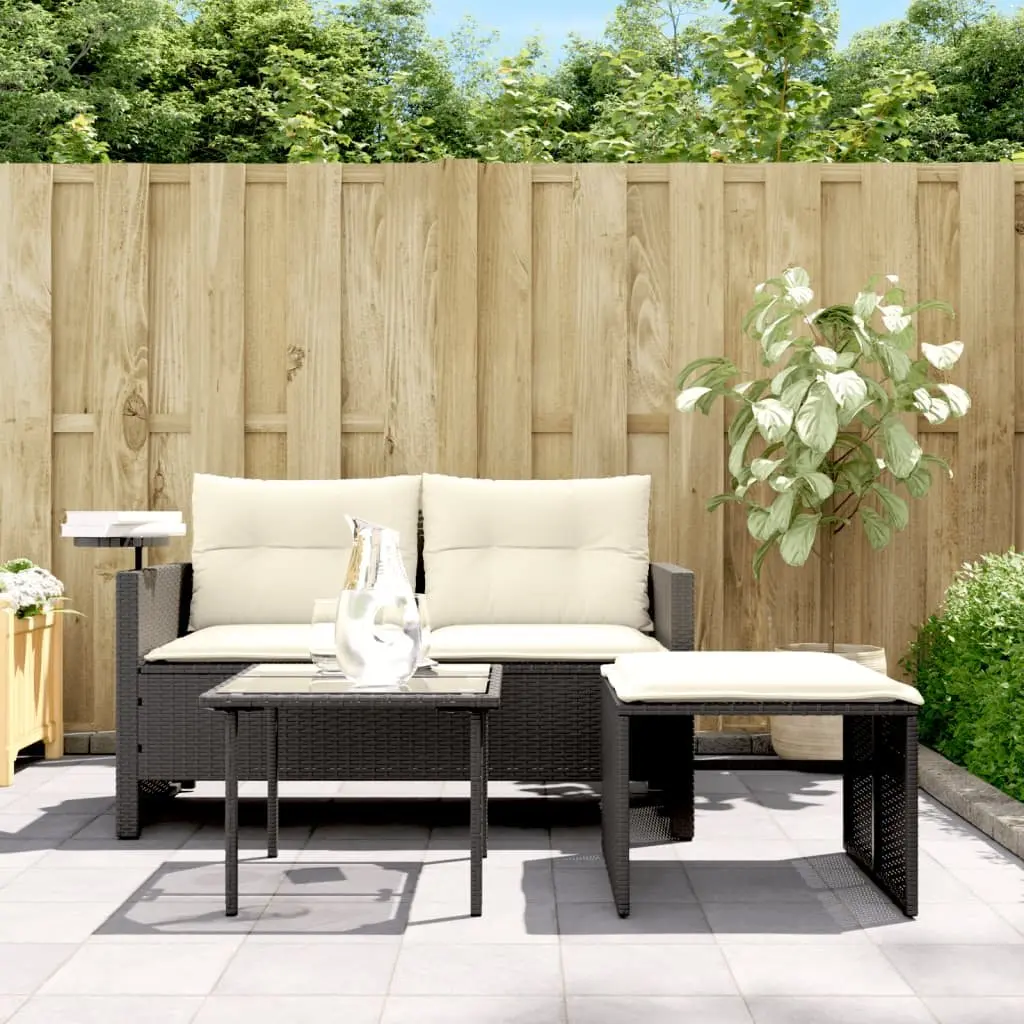 Outdoor Sofa Set 3 Piece Black Garden Furniture with Cushions and Side Table