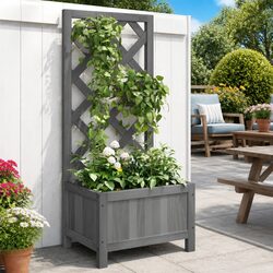 Wooden Planter with Trellis - 1 x Solid Fir Wood Grey