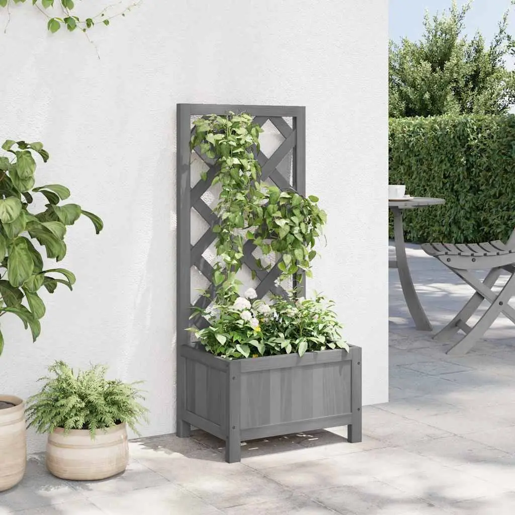 Wooden Planter with Trellis for Garden Outdoor Grey