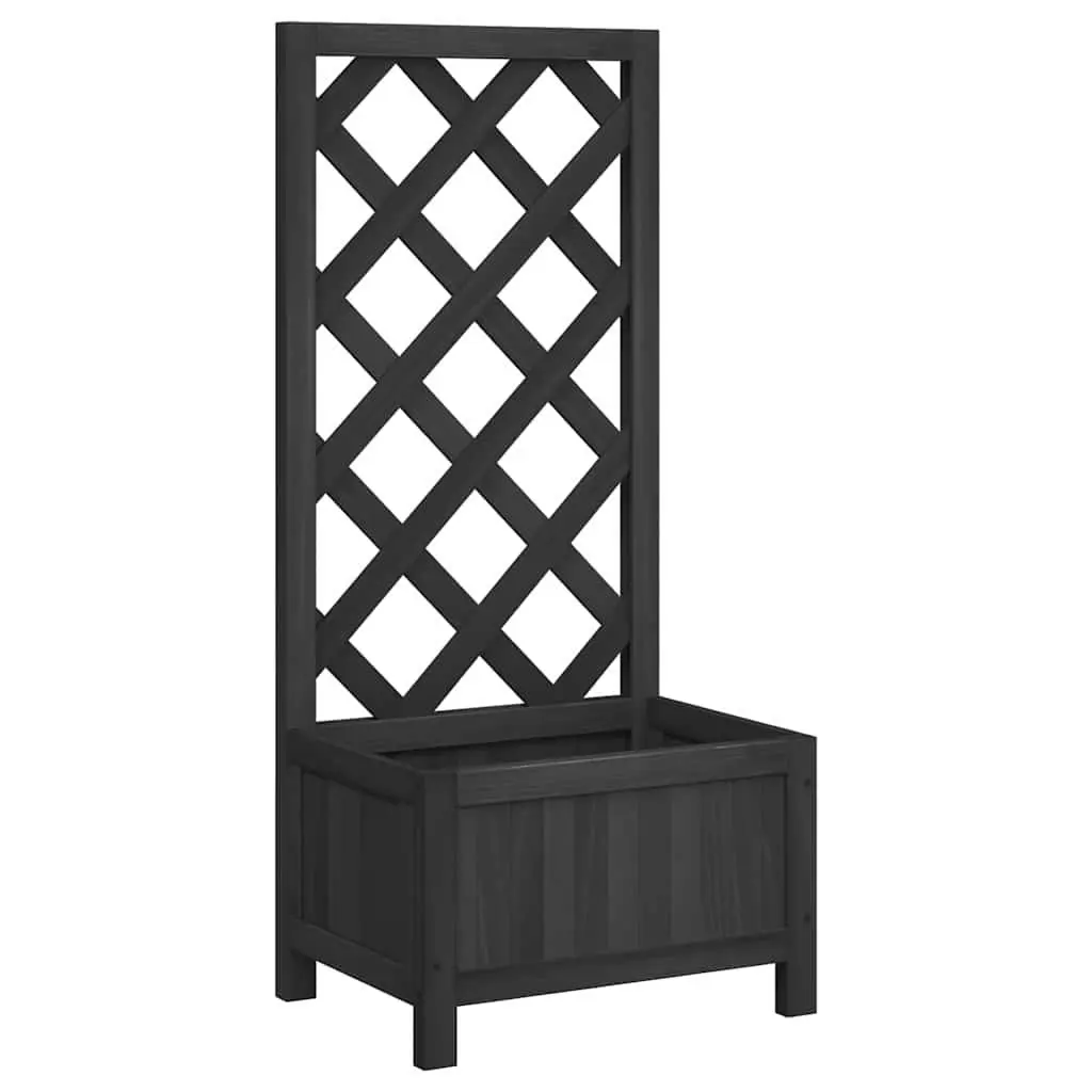 Wooden Planter with Trellis Black Solid Fir Garden Patio Outdoor Plants Support