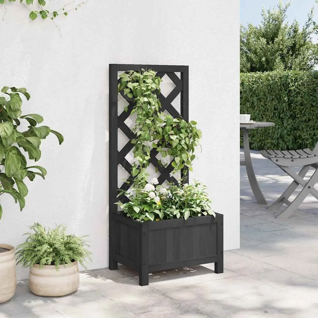 Wooden Planter with Trellis Black Solid Fir Garden Patio Outdoor Plants Support