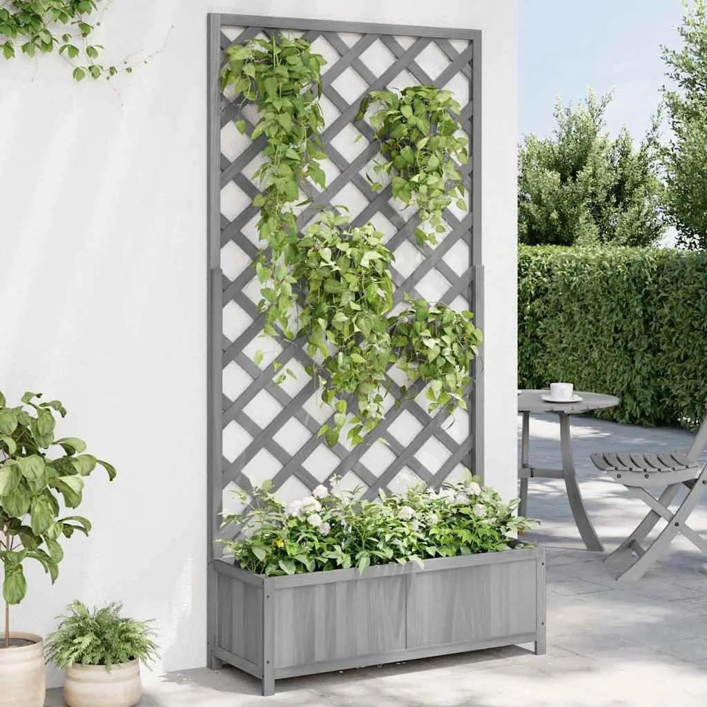 Wooden Planter Box with Trellis Grey Garden Flower Herb Climbing Plant Support