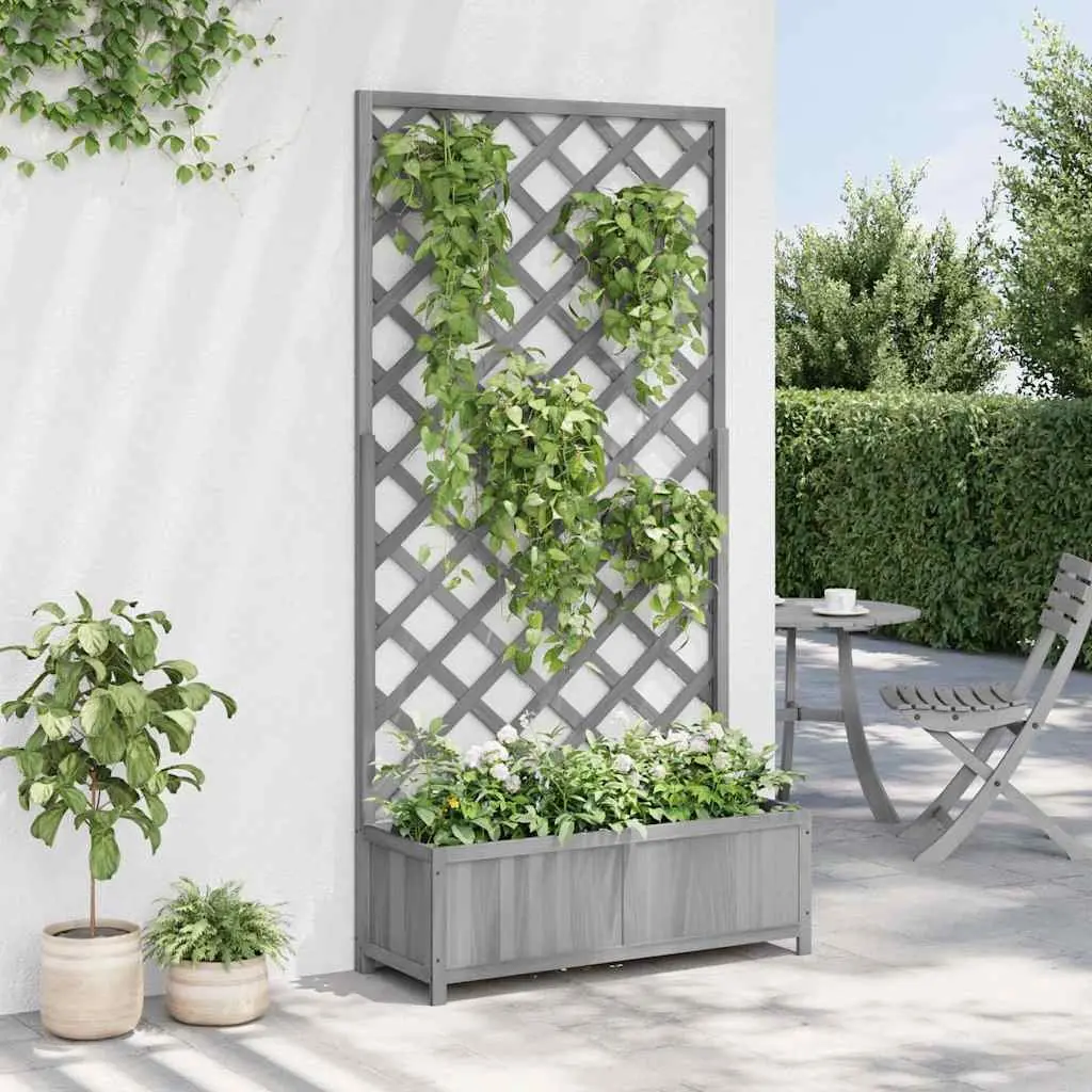 Wooden Planter Box with Trellis Grey Garden Flower Herb Climbing Plant Support