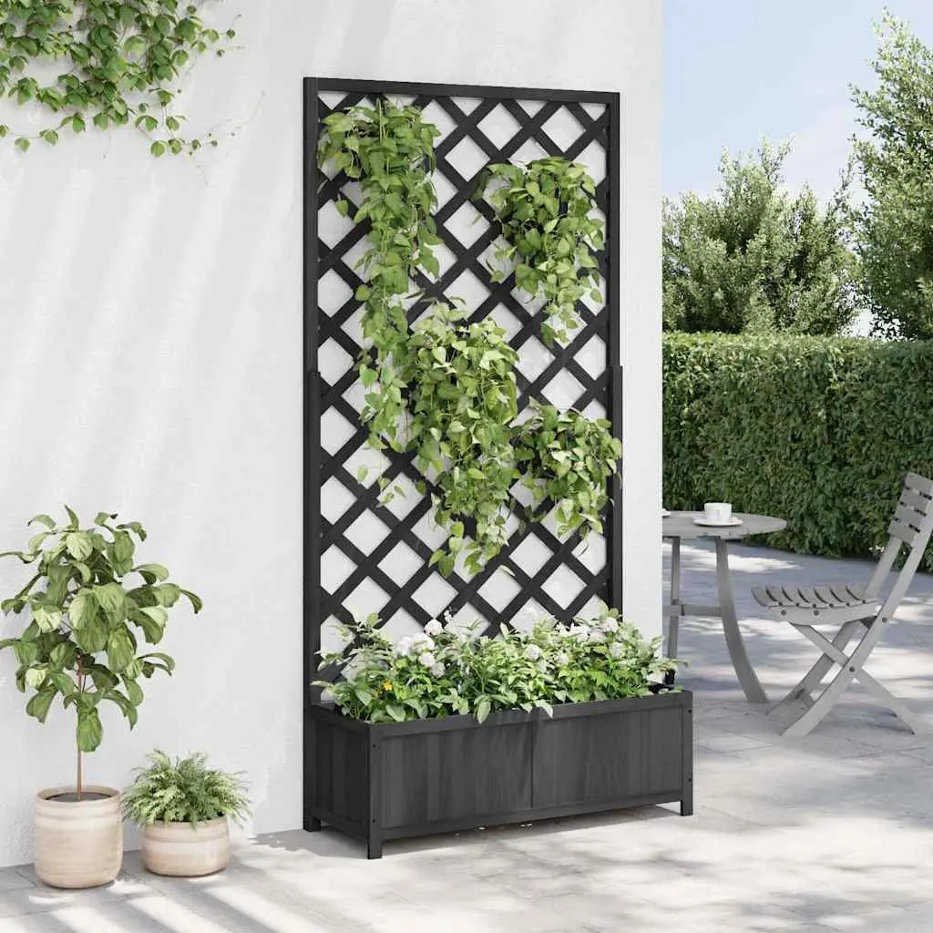 Wooden Planter with Trellis for Garden Patio Black Solid Fir