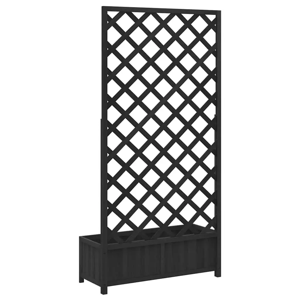 Wooden Planter with Trellis for Garden Patio Black Solid Fir