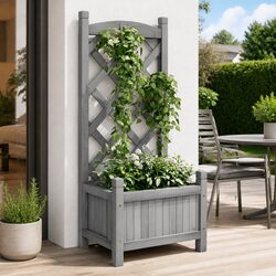 Wooden Planter with Trellis: Grey Solid Fir Construction