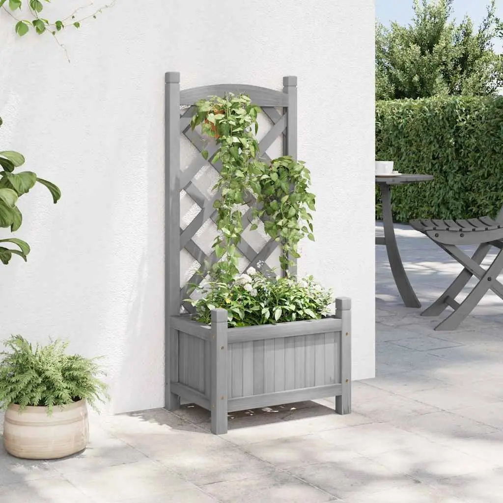 Wooden Planter with Trellis Grey Solid Fir Garden Climbing Plant Support Patio